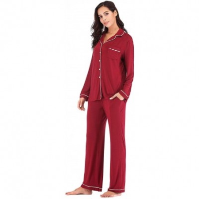 Sets Women Autumn Winter Soft Cotton Pajama Sets Long Sleeve Casual Sleepwear Girl Homewear Lounge Pyjamas - Red - C7193WD8WGG