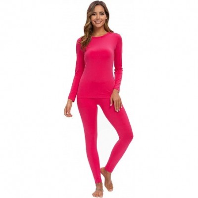 Thermal Underwear Women's Ultra Soft Thermal Underwear Long Johns Set with Fleece Lined - Hot Pink - CI192H9ELG5