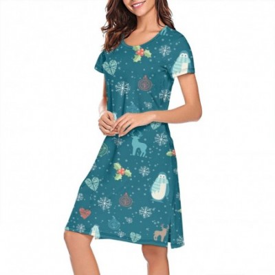 Nightgowns & Sleepshirts Women Nightdress Small Penguins in Blue Short Sleeve Long Skirt Soft Breathable Casual Sleepshirts -...