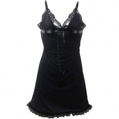 Nightgowns & Sleepshirts Women Lace Chemise Lingerie Babydoll Nightie Full Slip Sleepwear Dress - Black1 - CD18U98N2EZ