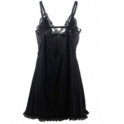 Nightgowns & Sleepshirts Women Lace Chemise Lingerie Babydoll Nightie Full Slip Sleepwear Dress - Black1 - CD18U98N2EZ