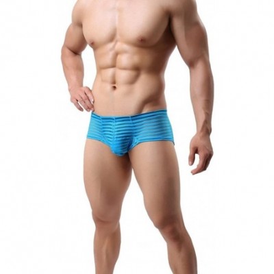 Boxer Briefs Mens Small Boxer Briefs Sexy Low Waist U Convex Breathable Translucent - Blue - CK12EMT5TV1