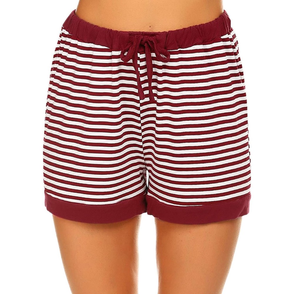 Bottoms Womens Pajama Shorts Cotton Sleep Shorts Eastic Stripe Pajamas Bottom - 01 Red Shorts - CV18SX62TKA