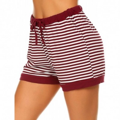 Bottoms Womens Pajama Shorts Cotton Sleep Shorts Eastic Stripe Pajamas Bottom - 01 Red Shorts - CV18SX62TKA