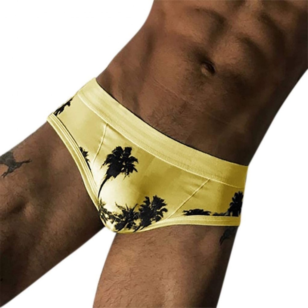 Boxer Briefs Summer Men's Sexy Printed Underwear Men's Beach Swimming Underwear - Yellow - CH18SYUCM4D