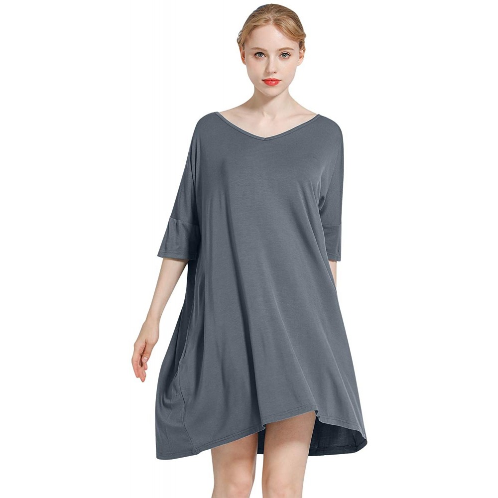 Nightgowns & Sleepshirts Women's Nightdresses Nightshirts Dressing Gown- Nightwear Pyjamas- Lingerie Sleepwear - Gray - C6199...