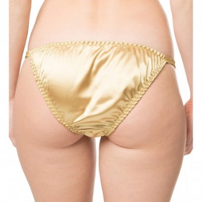 Panties Women's Tanga Bikini Briefs Satin Panties - Gold - C018O04S5LH