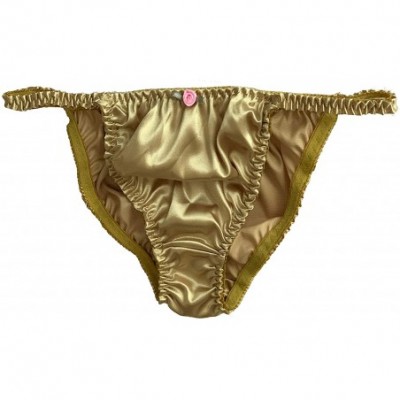 Panties Women's Tanga Bikini Briefs Satin Panties - Gold - C018O04S5LH