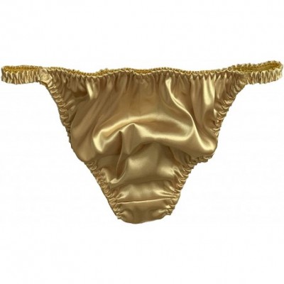 Panties Women's Tanga Bikini Briefs Satin Panties - Gold - C018O04S5LH