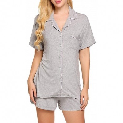 Sets Women's Cotton Pajamas- Long Sleeve Button Down Pj Set Sleepwear Loungewear - Gray 1 - CK1803ZHOYS