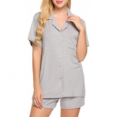 Sets Women's Cotton Pajamas- Long Sleeve Button Down Pj Set Sleepwear Loungewear - Gray 1 - CK1803ZHOYS