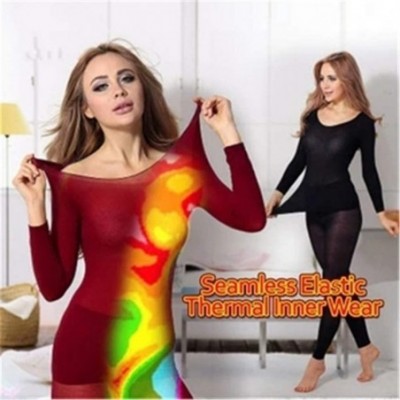 Thermal Underwear Lightweight Thermal Underwear for Women Seamless Elastic Baselayer Long Johns Top & Bottom Set Thermal Inne...