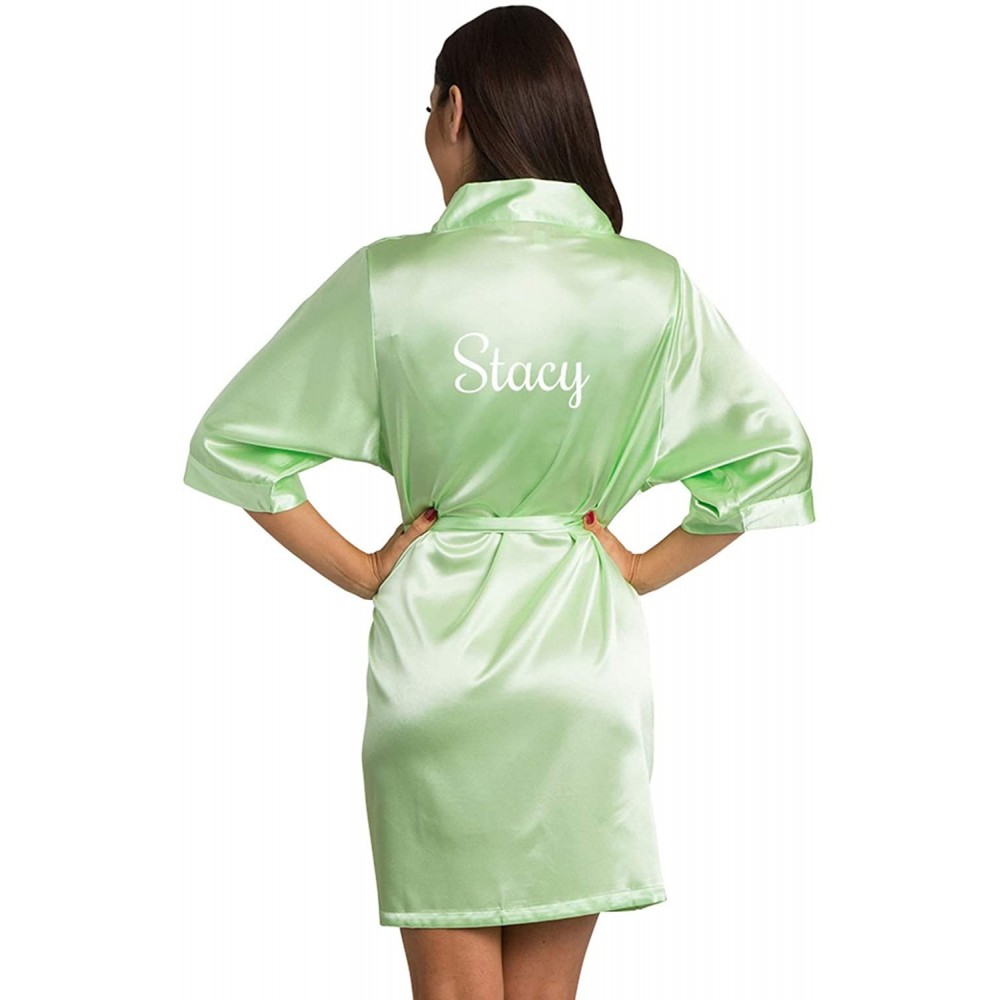 Robes Womens Personalized Name Custom Titles or Phrases Satin Robe with Vinyl Print Bride & Bridesmaid Kimono Robe Lime - CM1...