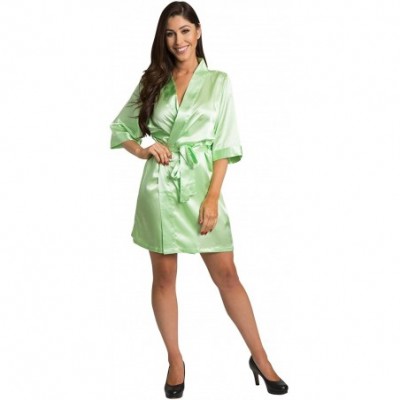 Robes Womens Personalized Name Custom Titles or Phrases Satin Robe with Vinyl Print Bride & Bridesmaid Kimono Robe Lime - CM1...