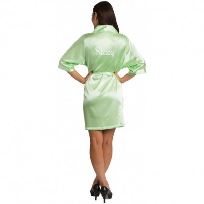 Robes Womens Personalized Name Custom Titles or Phrases Satin Robe with Vinyl Print Bride & Bridesmaid Kimono Robe Lime - CM1...