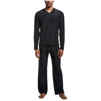 Sleep Sets Pajama Men's Hooded Pure Colour Home Suit Soft Silk Fabric Suits with Caps - Black - CM18S8RKNMG