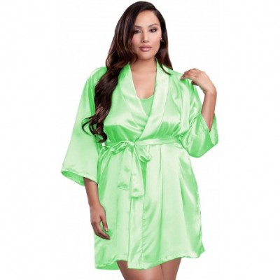 Robes Womens Personalized Name Custom Titles or Phrases Satin Robe with Vinyl Print Bride & Bridesmaid Kimono Robe Lime - CM1...