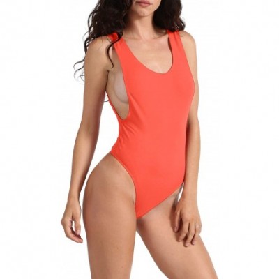 Shapewear Womens Sexy Lingerie Thong Bodysuit Fitted with Low Cut Sides S-3XL Made in USA - Orange - C0196MTRKSM