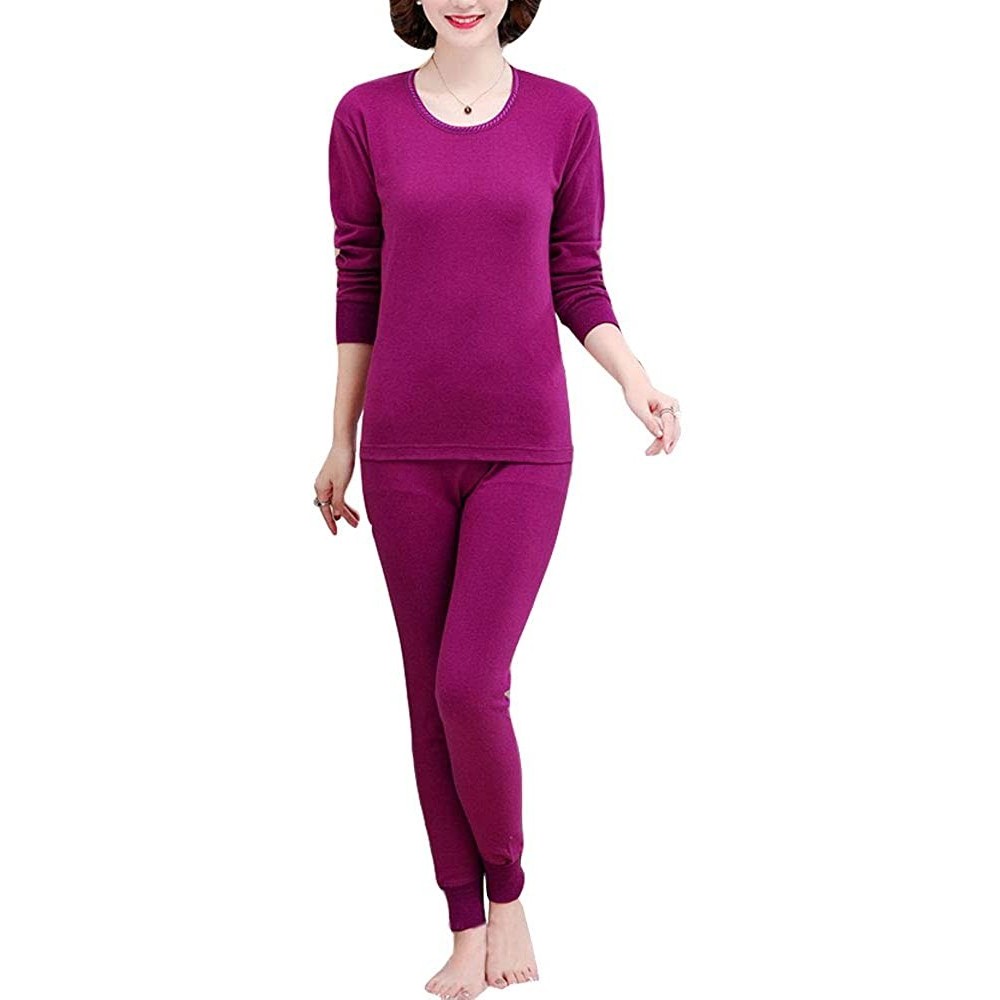 Thermal Underwear Women's Warmth Round Neck Mockneck Ultra Soft Thermal Underwear Base Layer - Ziluolano - CI18AZX56Z2