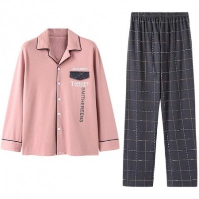 Sleep Sets Men's Pajamas Suit- Cotton Lapel Casual Drawstring Sleepwear Set with Top and Pants/Bottoms-B-XXXL - B - CF193ONL2AW