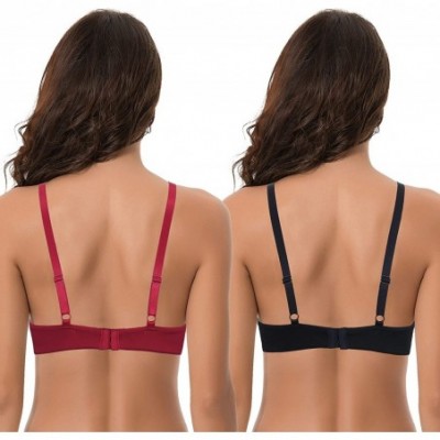 Bras Women's Plus Size Add 1 and a Half Cup Push Up Underwire Lace Bras - Black-red(2 Pack) - CS18XD8IX0O