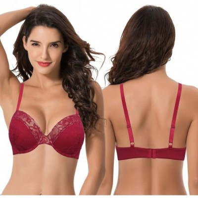 Bras Women's Plus Size Add 1 and a Half Cup Push Up Underwire Lace Bras - Black-red(2 Pack) - CS18XD8IX0O