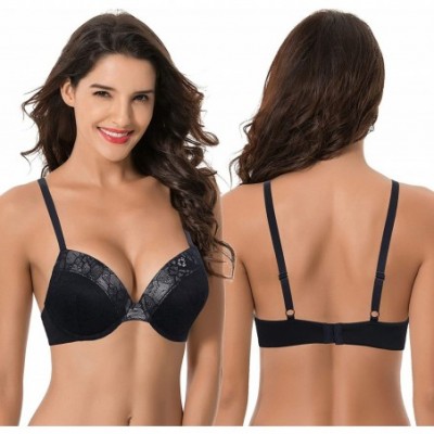 Bras Women's Plus Size Add 1 and a Half Cup Push Up Underwire Lace Bras - Black-red(2 Pack) - CS18XD8IX0O