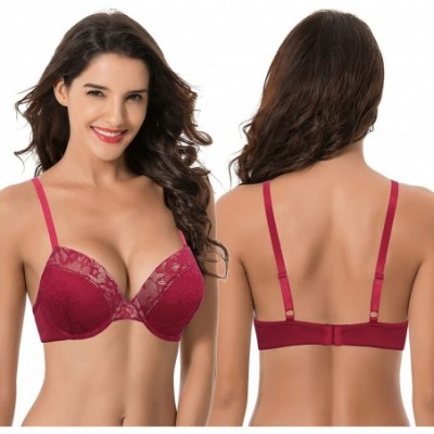 Bras Women's Plus Size Add 1 and a Half Cup Push Up Underwire Lace Bras - Black-red(2 Pack) - CS18XD8IX0O