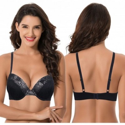 Bras Women's Plus Size Add 1 and a Half Cup Push Up Underwire Lace Bras - Black-red(2 Pack) - CS18XD8IX0O