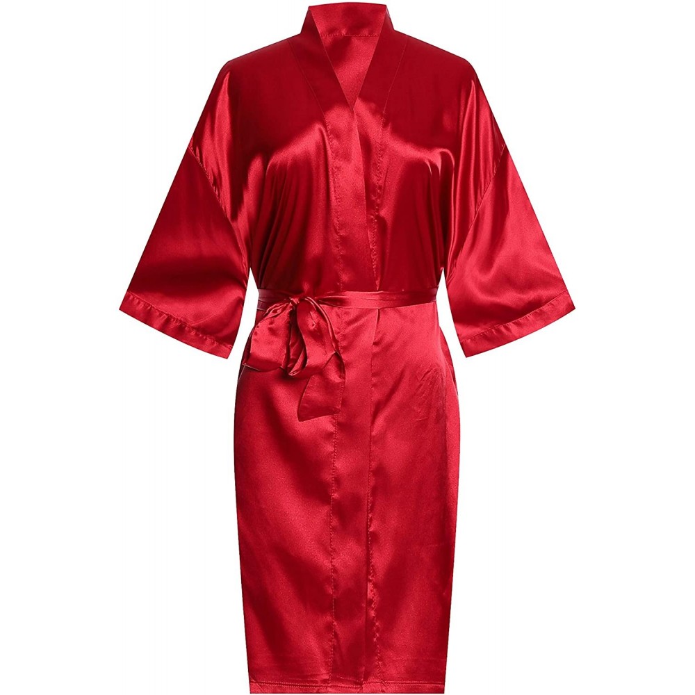 Robes Women Pure Color Short Satin Kimono Robe Silky Robe Satin Sleepwear - Red - C618A0IZXYE