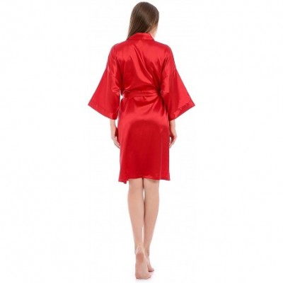 Robes Women Pure Color Short Satin Kimono Robe Silky Robe Satin Sleepwear - Red - C618A0IZXYE