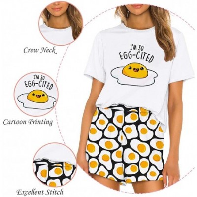 Bottoms Pajamas for Women Cartoon Print Sleepwear Pj Sets Top Shorts Nightwear - Egg - C619DNYL28C