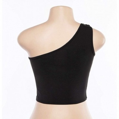 Camisoles & Tanks Women Sexy Single Shoulder Buckle Tube Tank Crop Top Camisole for raves festival - Black - C818QOQ862X