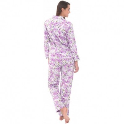 Sets Women's Lightweight Button Down Pajama Set- Long Floral Cotton Pjs - Purple Floral Flowers - C012LHHRAKN