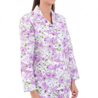 Sets Women's Lightweight Button Down Pajama Set- Long Floral Cotton Pjs - Purple Floral Flowers - C012LHHRAKN