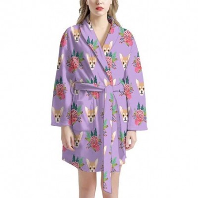 Robes Women Bathrobe Short Kimono Robe Knee Length Soft Sleepwear with Front Pockets - Chihuahua - CA1976T7RSO