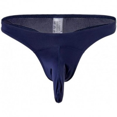 Bikinis Sexy ice Silk JJ Set Bikini Bullets Separated Breathable Men's Underwear - Navy - C318Y6UTZ4Z