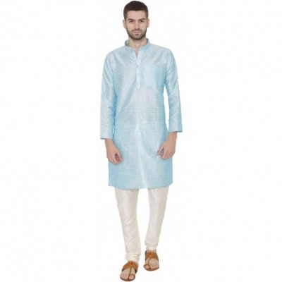 Sleep Sets Men's Banarsi Art Silk Tailored Fit Festive and Casual Kurta Chudidar Pajama Pyjama - 6 Colors - Sky Blue - C018HC...