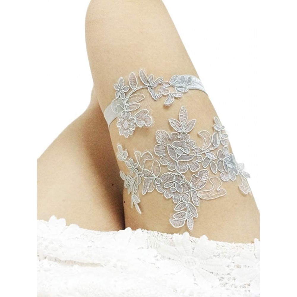 Garters & Garter Belts Luxury Lace Wedding Garter Set for Bride Rhinestones Bridal Garters - 4-light Gray - CM18H87N30I