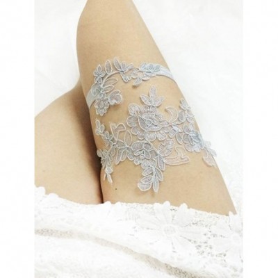 Garters & Garter Belts Luxury Lace Wedding Garter Set for Bride Rhinestones Bridal Garters - 4-light Gray - CM18H87N30I