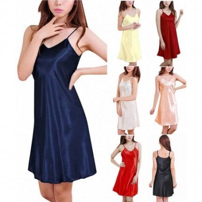 Nightgowns & Sleepshirts Ladies Sexy Silk Satin Night Dress Sleeveless Nighties V-Neck Nightwear for Women Nightgown Nightdre...