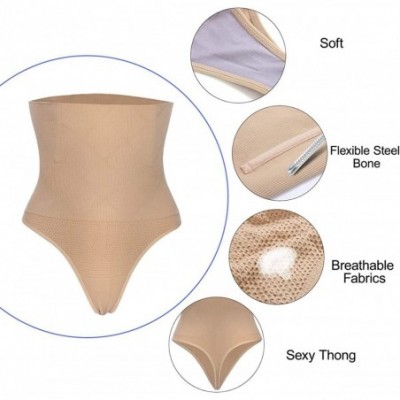 Shapewear Women High Waist Cincher Girdle Tummy Slimmer Sexy Thong Panty Shapewear - Beige - C518HGM7D48