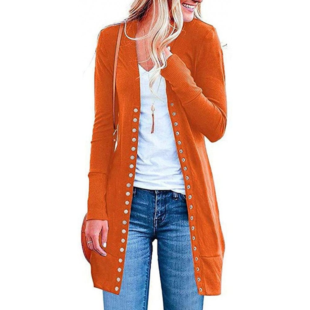 Robes Womens Tops- Stripe Solid Button Up V-Neck Long Sleeve Fashion Casual Slim Sweater Cardigans Shirts - Z-orange - CG18ZR...