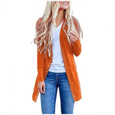 Robes Womens Tops- Stripe Solid Button Up V-Neck Long Sleeve Fashion Casual Slim Sweater Cardigans Shirts - Z-orange - CG18ZR...