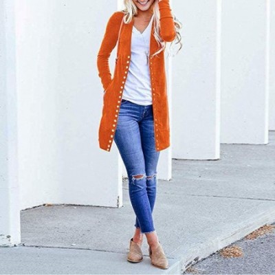 Robes Womens Tops- Stripe Solid Button Up V-Neck Long Sleeve Fashion Casual Slim Sweater Cardigans Shirts - Z-orange - CG18ZR...