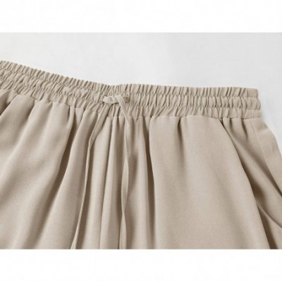 Bottoms Womens Wide Leg Capri Pants Elastic High Waisted Flowy Casual Culottes Summer Pant - Khaki - CQ190RK2TOE