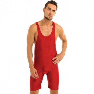 Boxer Briefs Men's Modified Jumpsuit One Piece Tank Top Leotard Wrestling Singlet Bodysuit Biketard - Red - CY18EX58AIA