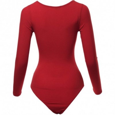 Shapewear Women's Classic Rib Long Sleeve Scoop Neck Bodysuit - Fewbsl0008 Red - CG18XKZXQ5S