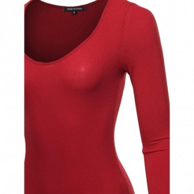 Shapewear Women's Classic Rib Long Sleeve Scoop Neck Bodysuit - Fewbsl0008 Red - CG18XKZXQ5S