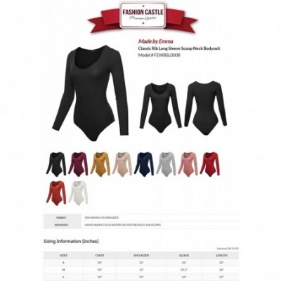 Shapewear Women's Classic Rib Long Sleeve Scoop Neck Bodysuit - Fewbsl0008 Red - CG18XKZXQ5S